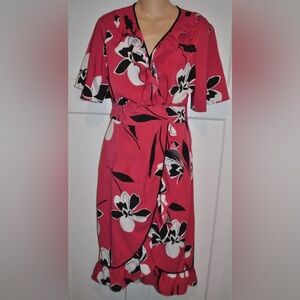 WHO WHAT WEAR Button Crossover Wrap Flower Ruffle Dress XS